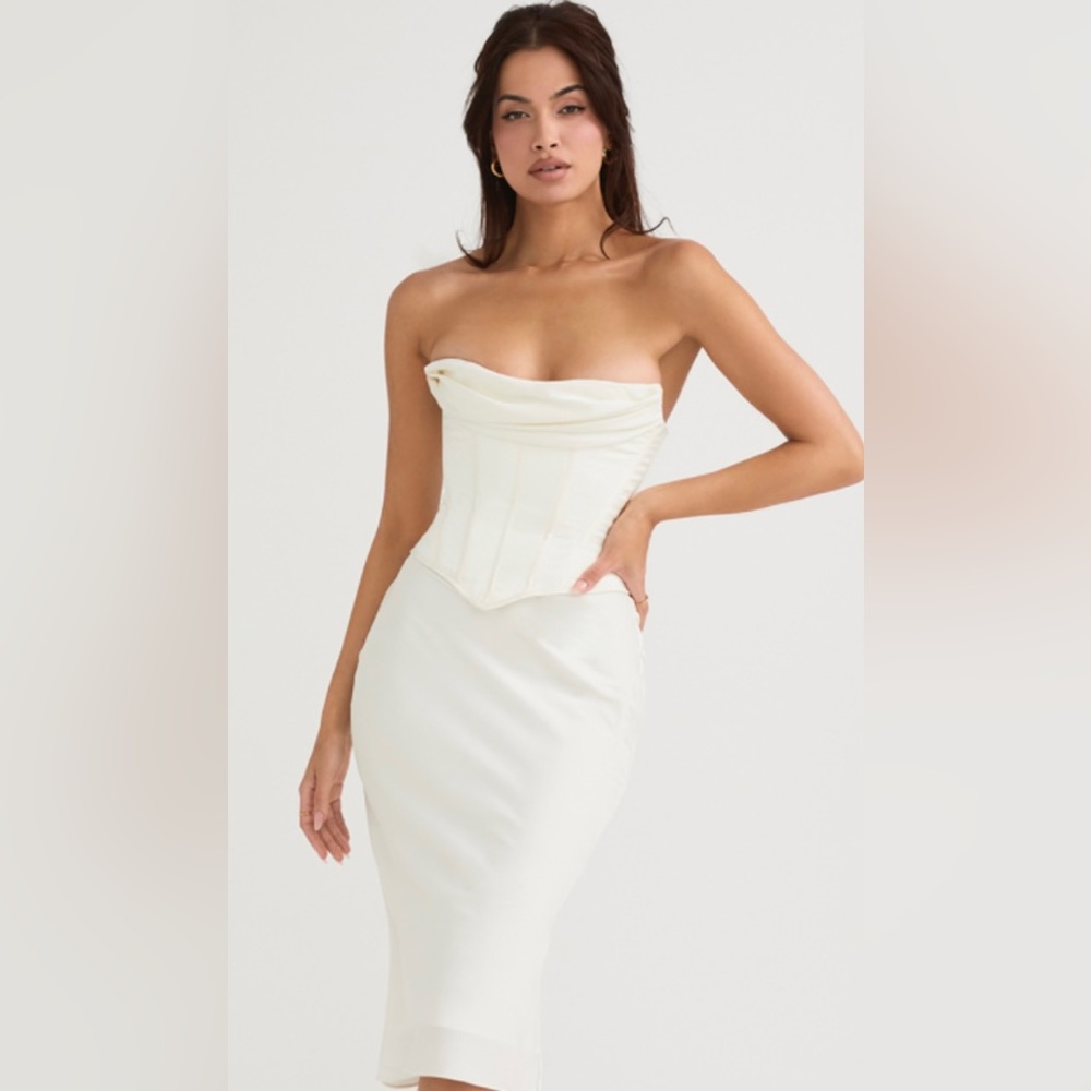 House of CB Sienna Ivory Strapless Corset Midi Dress